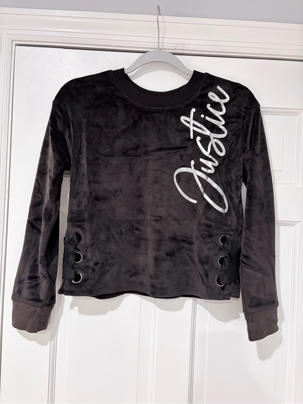 Justice Black Velour Lace-Up Sweatshirt Girls Size 12
